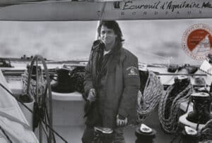 Titouan Lamazou à bord du bateau Ecureuil d'Aquitaine